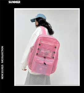 Zaino in rete rosa grande capacità viaggio spiaggia borsa scuola traspirante