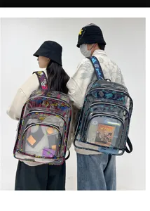 Modischer Graffiti transparenter PVC Rucksack, stilvoller klarer Schueler Schulranzen Alltags.