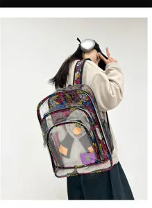 Transparenter Graffiti PVC Rucksack modische Schultasche fuer taeglichen Gebrauch