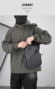 Trendy black leather waterproof crossbody chest bag for men, stylish street style daily use.