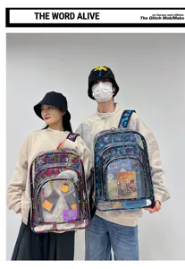 Transparenter PVC Rucksack Modischer Graffiti Schulbeutel Wasserdichter Freizeitrucksack