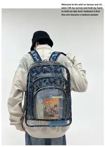 Transparenter PVC Rucksack trendiger personalisierter Graffiti Schulrucksack fuer Alltag