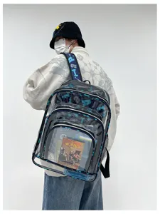 Transparenter PVC Rucksack Detail, stylische durchsichtige Schultasche mit coolem Design.