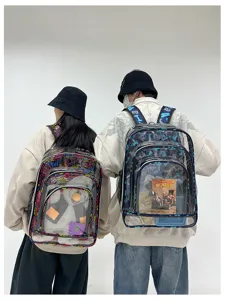 Transparenter PVC Graffiti Rucksack für Schüler, stylische wasserdichte Schultasche.