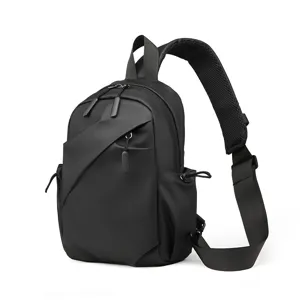 Waterproof black crossbody chest bag for men, stylish urban street casual sling backpack.