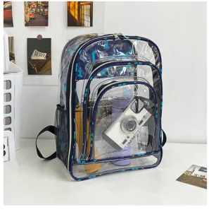 Transparenter PVC Graffiti Rucksack mit mehreren Fächern für den stylischen Schulalltag.
