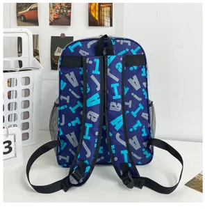 Transparenter PVC Schülerrucksack mit modischem Buchstaben-Graffiti und Netztaschen.