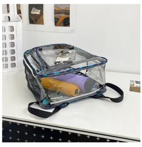 Transparenter PVC Rucksack mit stylischem Graffiti Besatz, grosse Kapazitaet Freizeittasche.