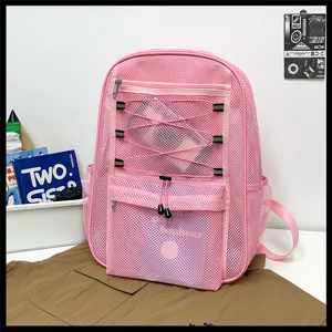 Zaino in rete rosa grande capacita viaggio spiaggia zaino traspirante casual con tasca zip.
