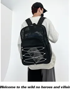 Sac à dos en filet noir pour le sport, la natation et la gym, respirant et léger pour hommes.