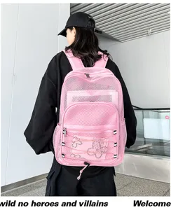 Sac à dos en filet rose respirant pour sport fitness plage ordinateur portable