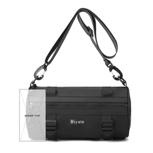 Men Black Cylindrical Shoulder Bag Waterproof Crossbody Bag Urban Functional Drum Bag
