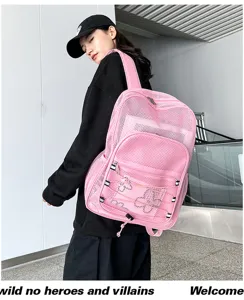 Sac à dos en filet rose pour femme loisir léger respirant voyage école sac d'école chic