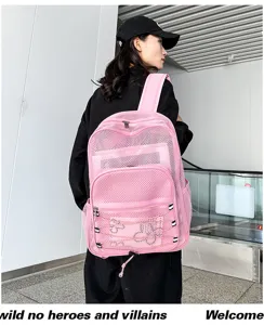Sac à dos en maille rose, cartable décontracté respirant, sac de sport de plage léger