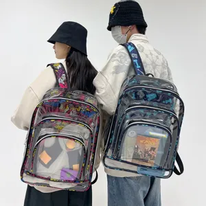 Klaren PVC Rucksack modisch Graffiti Student Schultasche transparent wasserdichter
