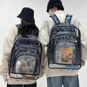 Transparenter PVC Rucksack für Studenten, trendiges Graffiti-Design und klare große Schultasche.