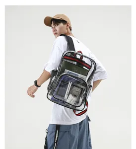 Zaino trasparente in PVC per uso quotidiano, borsa scolastica chiara con cinghie resistenti.