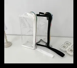 Astuccio trasparente in PVC pochette cosmetica con cerniera e manico organizzatore trucco