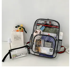 Zaino trasparente in PVC con astuccio borsa scolaretta chiara approvata stadio