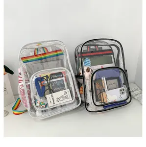 Zaino trasparente in PVC per scuola e stadio, borsa impermeabile per libri e tempo.