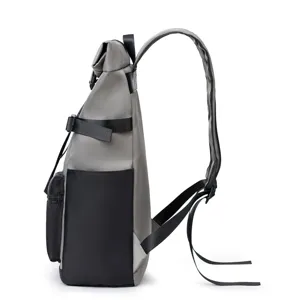 Ανδρικό σακίδιο πλάτης roll top casual για laptop ταξίδι γκρι μαύρο αδιάβροχο κομψό