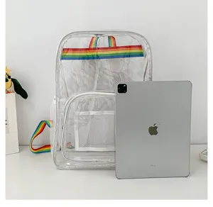 Zaino trasparente in PVC con bretelle arcobaleno borsa scolastica approvata per lo stadio