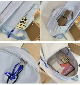 Minimalistischer Studentenrucksack Detailansicht, grose Schultasche mit vielen Fächern.