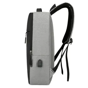 Men business USB charging laptop backpack grey side view casual travel waterproof bag