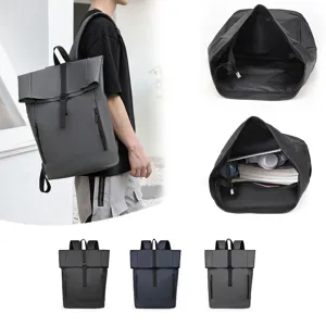 Heren Business Casual Waterdichte Roll-Top Rugzak Grote Capaciteit Reizen Laptop Boekentas Unisex Gecoate Stof Daypack