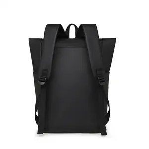 Zwarte oprolbare rugzak stedelijk minimalistisch zakelijk waterdicht leer laptop schooltas heren