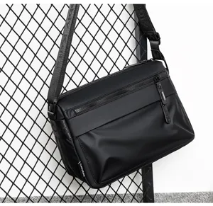 Men waterproof leather messenger bag double zipper large capacity shoulder crossbody bag