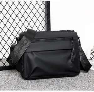 Black waterproof men messenger bag multi zipper casual crossbody shoulder bag for daily commute.