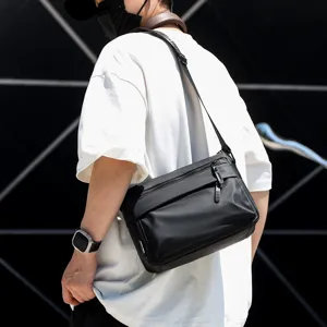 Men Waterproof Leather Film Messenger Bag Large Capacity Commuter Single Shoulder Crossbody Bag Casual Business Travel