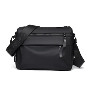 Waterproof black men's messenger bag with multi zippers for daily commute and cycling travel