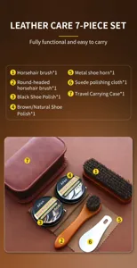 Professionelles Lederpflege 7-Teiliges Set mit Schuhcreme Rosshaarbürsten und Etui