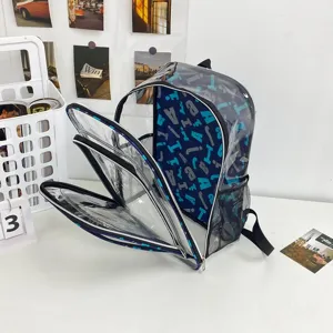Transparenter PVC Rucksack Klare Schüler Schultasche Mehrfachtaschen Freizeitrucksack