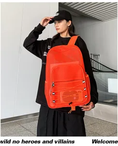 Sac à dos en filet orange vif, sac de sport respirant avec cordons élastiques plage fitness.