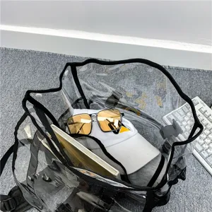 Clear PVC transparent backpack casual travel daypack with black trim for daily use