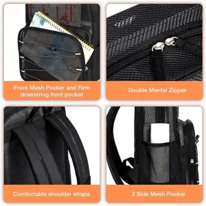 Sac à dos en filet noir respirant voyage plage cartable avec plusieurs poches fermeture éclair