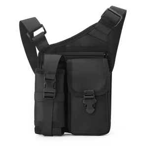 Schwarze taktische Umhängetasche für Outdoor Reisen und nützliche Brusttasche.