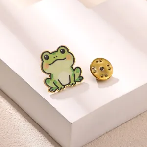 Cute cartoon frog enamel lapel pin, metal badge brooch for clothes, bags, and hats accessory.