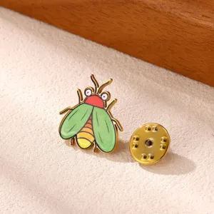 Cute cartoon bug enamel lapel pin, funny insect badge for clothing, backpacks, and hats.