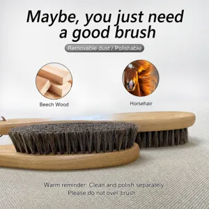 Long handle beech wood horsehair brush for leather shoes and furniture dusting and polishing care.