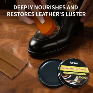 APan Lederpflege Set mit schwarzer Schuhcreme, Bürste und Tuch für Lederschuhe