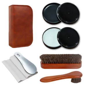 Kit completo per la cura delle scarpe in pelle con cera, spazzole morbide e custodia pratica