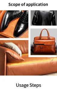 Detailansicht zum Anwendungsbereich von Lederpflegewachs fur Schuhe, Jacken, Taschen und Sofa.