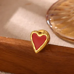 Exquisite 18k gold plated heart-shaped red enamel brooch, elegant clothing accessory for women.