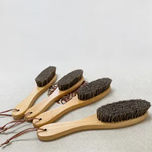 Long wooden handle horsehair brush for shoe cleaning, clothes dusting and leather care.