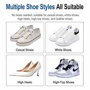 Versatile no-tie shoelaces and shoehorns suitable for casual shoes, sneakers, and high heels.