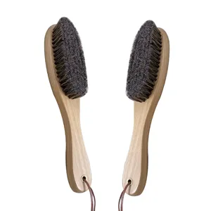 Long handle beech wood horsehair brush for leather shoes, boots, and furniture cleaning.